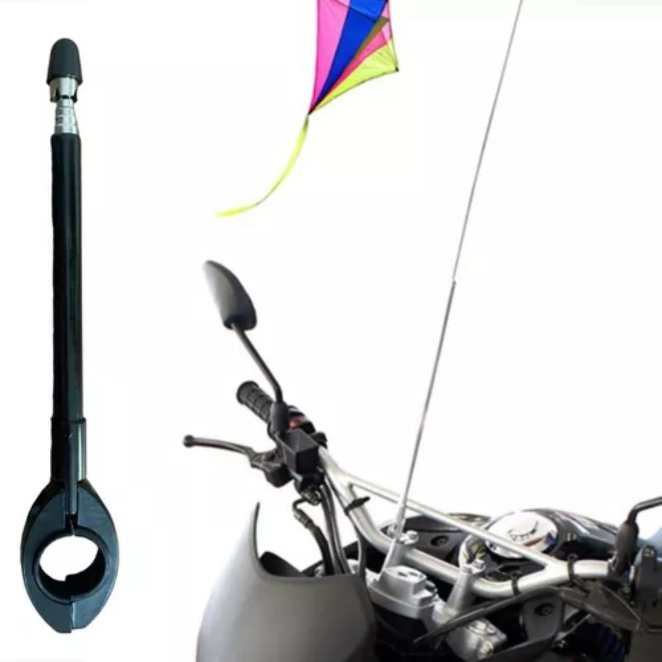 Antena Corta Linha Pipa Moto Retrátil Anti Cerol Inox Guidão